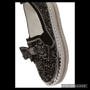 BLACK and Silver slip on